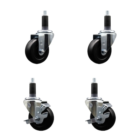Service Caster 3.5'' SS Soft Rubber Wheel Swivel 1-1/8'' Expanding Stem Caster Set 2 Brakes, 4PK SCC-SSEX20S3514-SRS-2-TLB-2-118